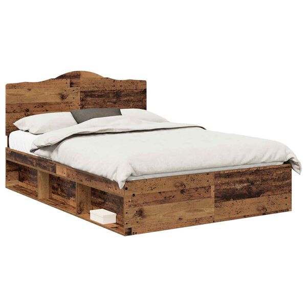 vidaXL Bedframe met hoofdeinde Oudhout 140 x 190 cm Massief grenenhout