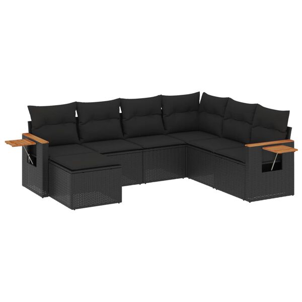 vidaXL 7-delige Loungeset met kussens poly rattan zwart