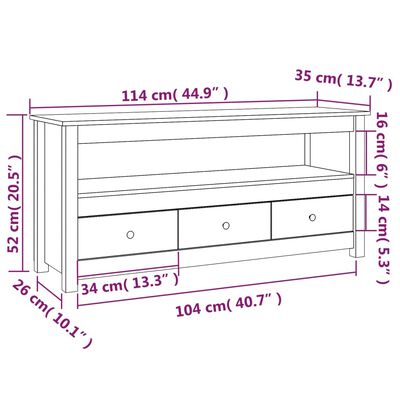 vidaXL Tv-meubel 114x35x52 cm massief grenenhout wit
