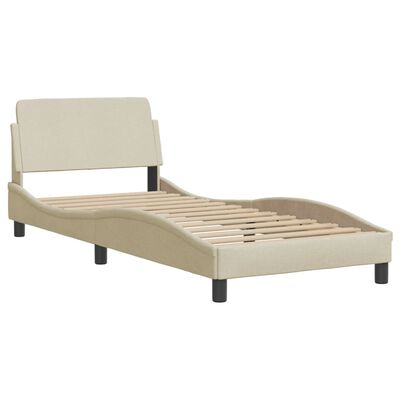 vidaXL Bedframe met hoofdbord stof crèmekleurig 90x190 cm