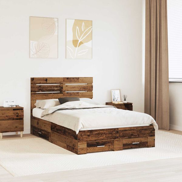 vidaXL Bedframe met lade met hoofdeinde met opslag Bewerkt hout