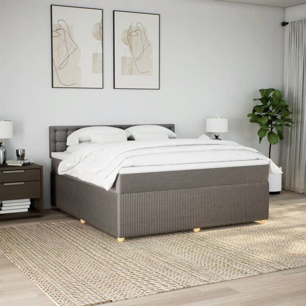 vidaXL Boxspring met matras stof taupe 180x200 cm