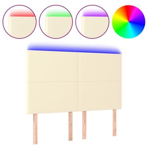 vidaXL Hoofdbord LED 144x5x118/128 cm kunstleer cr&egrave;mekleurig