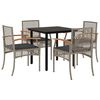 vidaXL 5-delige Tuinset met kussens poly rattan grijs