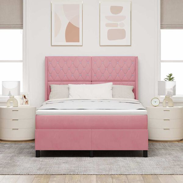 vidaXL Boxspringbed met LED-striplichten Roze 140 x 200 cm Fluweel