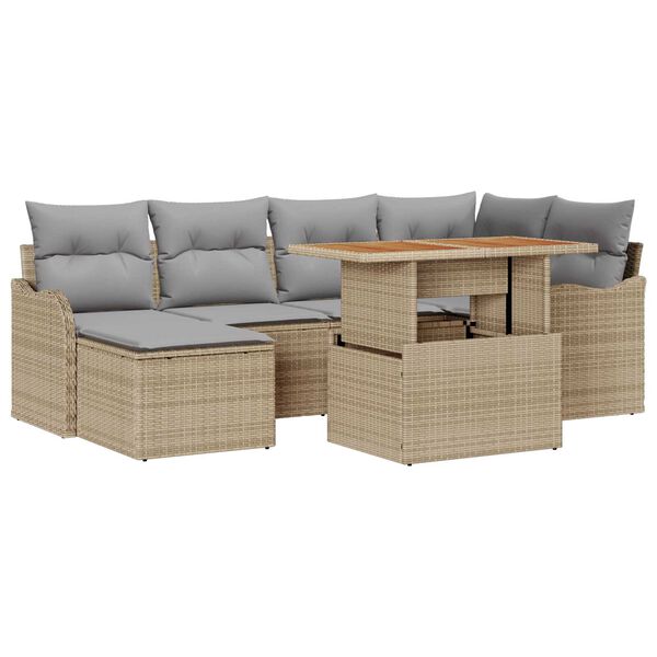 vidaXL Tuin Sofa Set met opslag 7 pcs Beige Poly riet