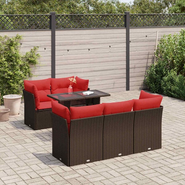 vidaXL 6-delige Loungeset met kussens poly rattan acacia bruin