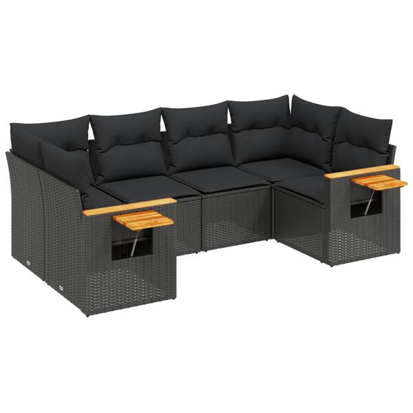 vidaXL 6-delige Loungeset met kussens poly rattan zwart