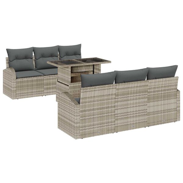vidaXL Tuin Sofa Set met kussen 7 pcs Lichtgrijs Poly Rattan