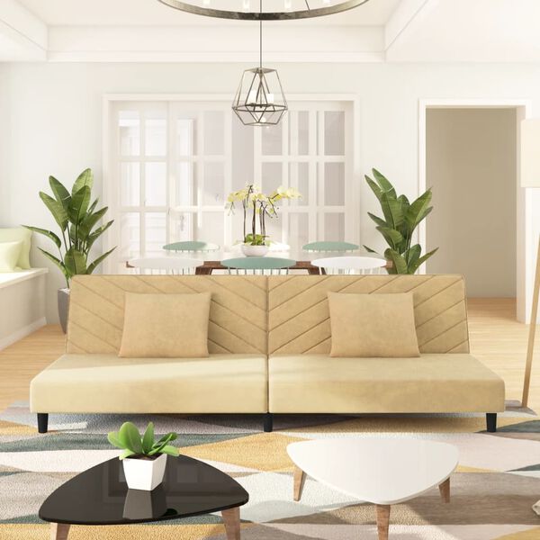 vidaXL Slaapbank 2-zits met 2 kussens fluweel cr&egrave;mekleurig