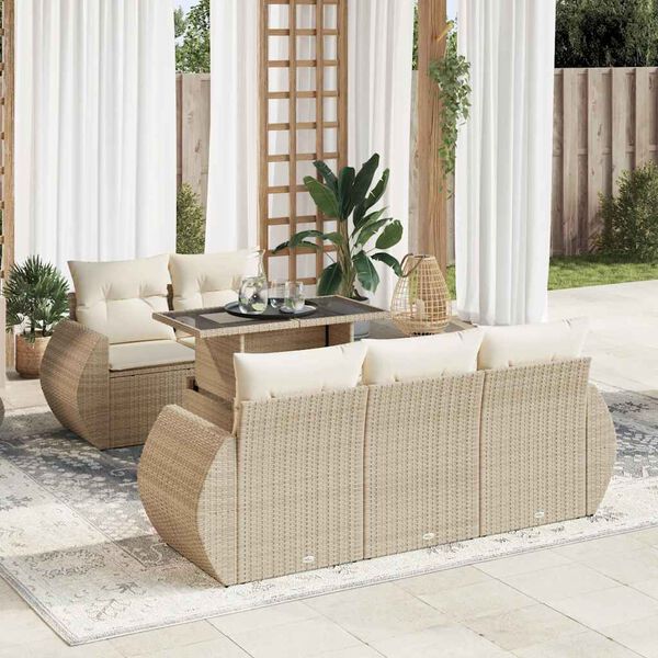 vidaXL 6-delige Loungeset met kussens poly rattan beige