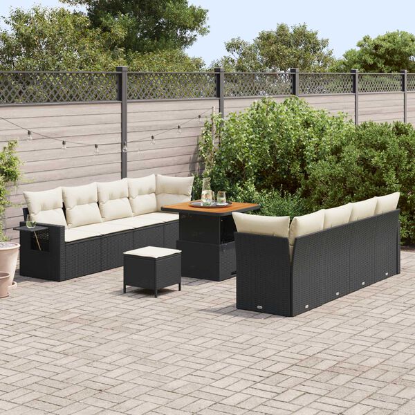 vidaXL Tuin Sofa Set met opslag 11 pcs Zwart Poly riet