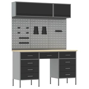 vidaXL Werkkast set 8 st Zwart Poedergecoat staal en gefabriceerd hout