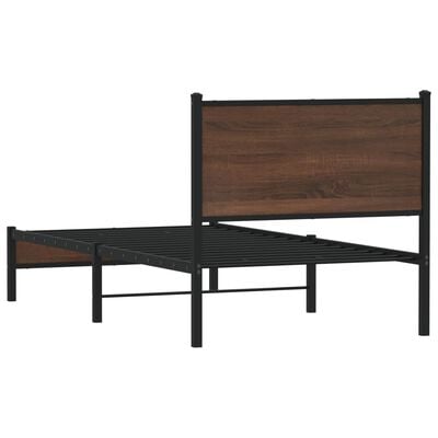 vidaXL Bedframe met hoofdbord metaal bruin eikenkleurig 75x190 cm