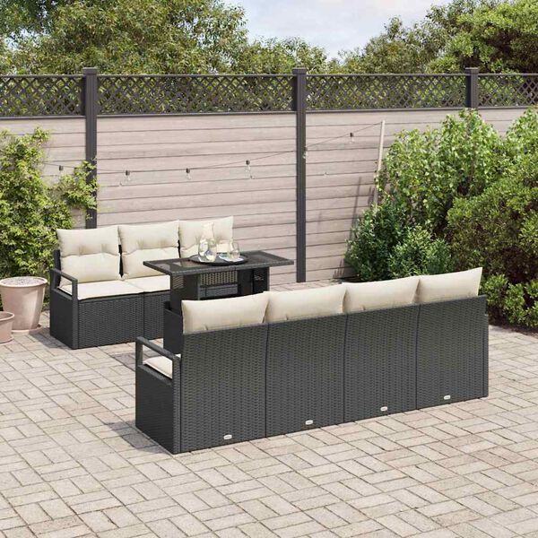 vidaXL Tuin Sofa Set met opslag 8 pcs Zwart en Cr&egrave;me poly rattan
