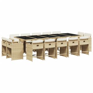 vidaXL 15-delige Tuinset met kussens poly rattan beige