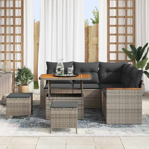 vidaXL Tuin Sofa Set met kussen 8 pcs Grijs Poly riet
