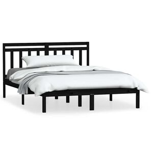 vidaXL Bedframe massief grenenhout zwart 140x190 cm