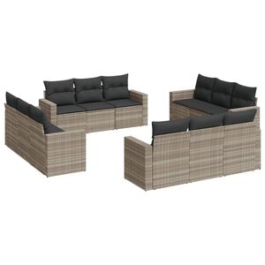 vidaXL 12-delige Loungeset met kussens poly rattan lichtgrijs