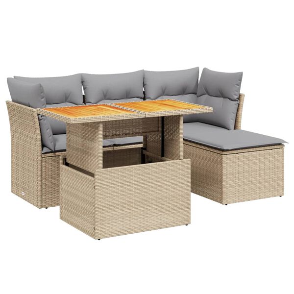 vidaXL 6-delige Loungeset met kussens poly rattan beige