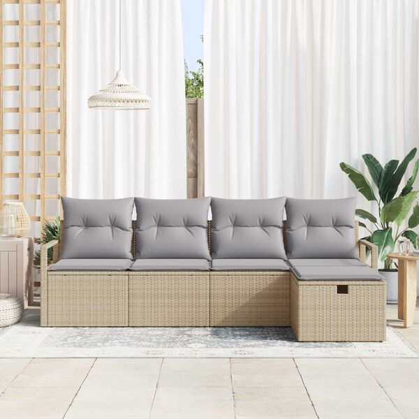 vidaXL Tuin Sofa Set met kussen met opslag 5 pcs Beige Poly riet