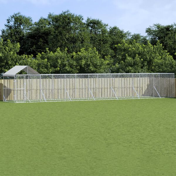 vidaXL Hondenkennel met dak 14x2x2,5 m gegalvaniseerd staal zilver
