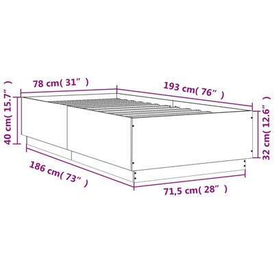 vidaXL Bedframe bewerkt hout bruin eikenkleur 75x190 cm