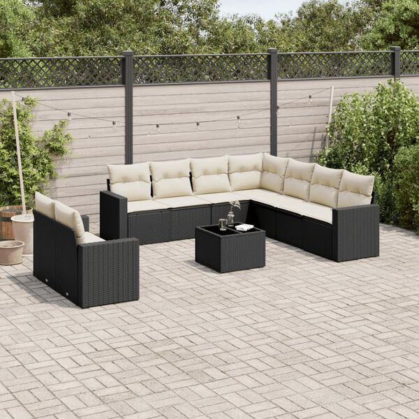 vidaXL 10-delige Loungeset met kussens poly rattan zwart