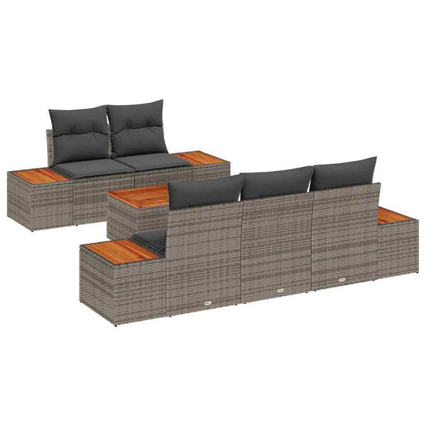 vidaXL Tuin Sofa Set met kussen met opslag 6 pcs Grijs Poly riet