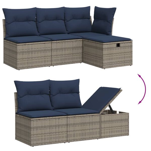 vidaXL 6-delige Loungeset met kussens poly rattan grijs