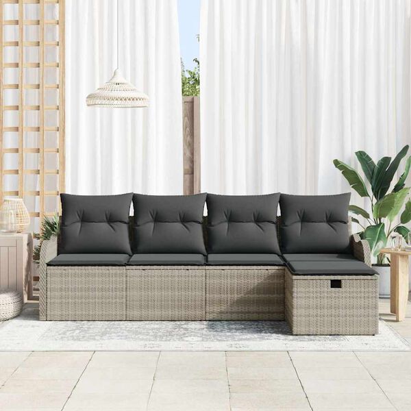 vidaXL Tuin Sofa Set met kussen met opslag 5 pcs Lichtgrijs Poly riet