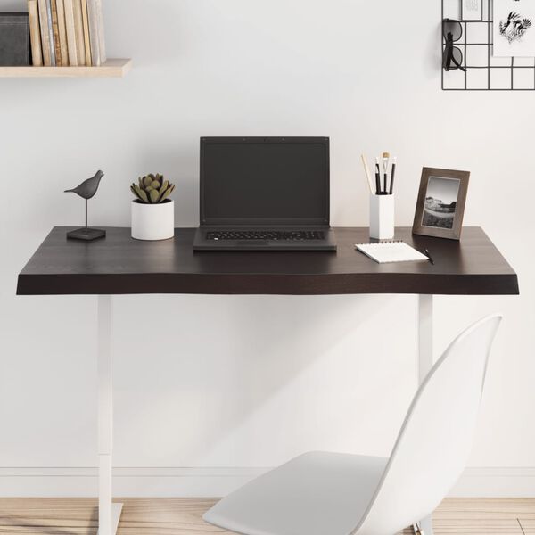 vidaXL Tafelblad natuurlijke rand 100x50x(2-4)cm eikenhout donkerbruin