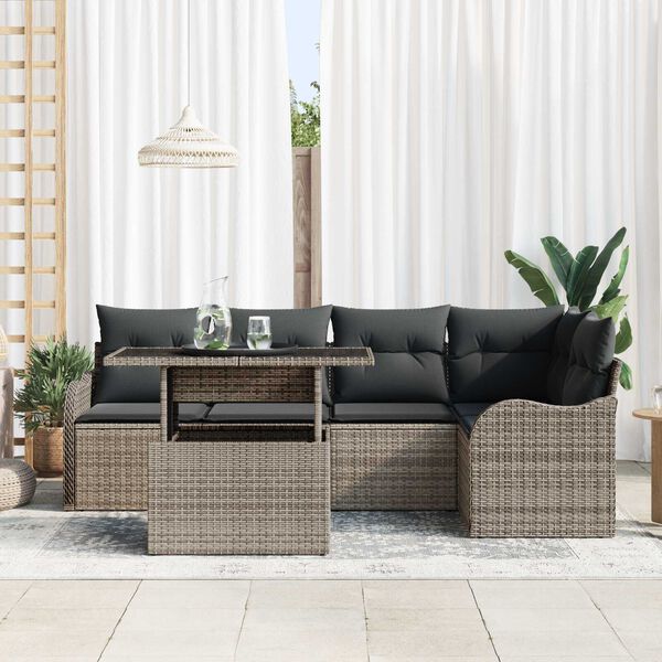 vidaXL Tuin Sofa Set met kussen met kussen 6 pcs Grijs Poly Rattan