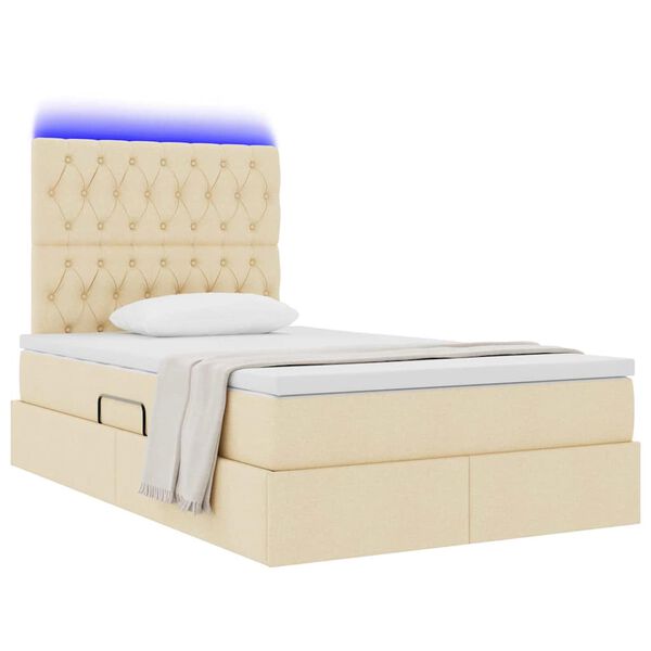 vidaXL Opbergbed met LED met matras Crème 120 x 200 cm Polyester
