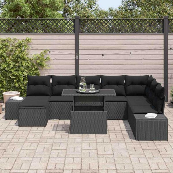 vidaXL Tuin Sofa Set met opslag 9 pcs Zwart Poly riet