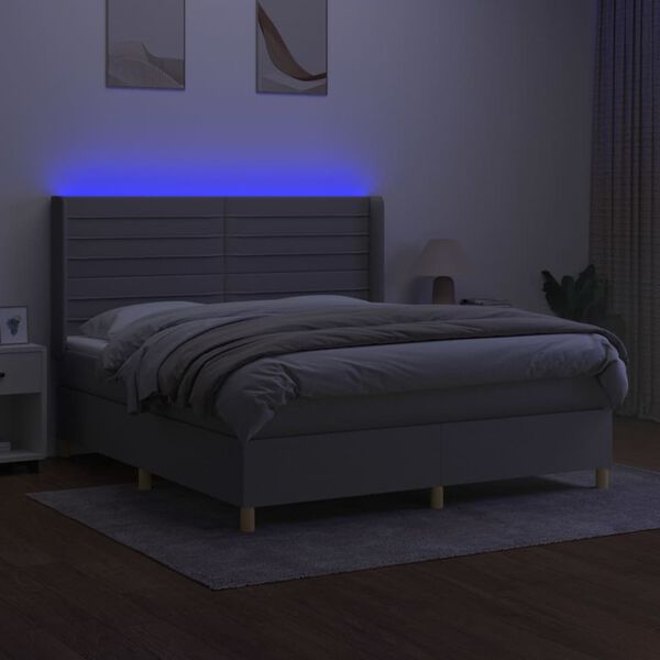 vidaXL Boxspring met matras en LED stof lichtgrijs 180x200 cm