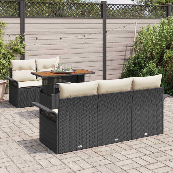 vidaXL Tuinbankenset met kussen 6 pcs Zwart en Cr&egrave;me poly rattan