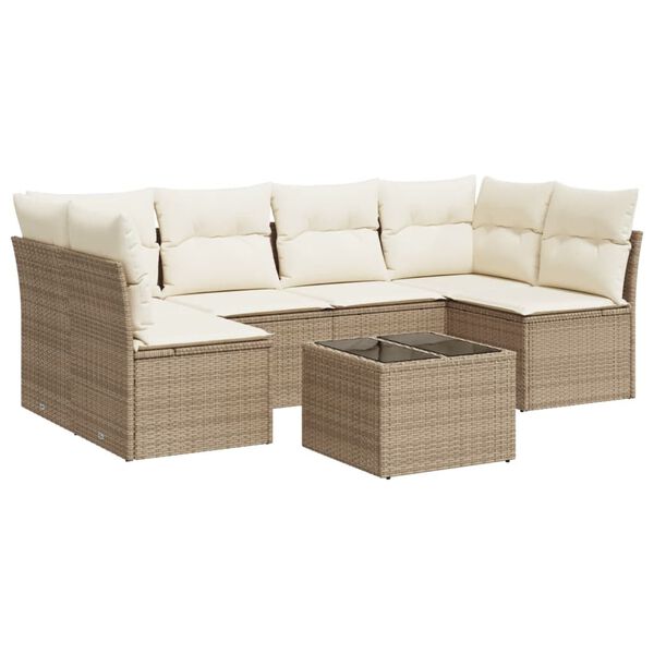 vidaXL 7-delige Loungeset met kussens poly rattan beige