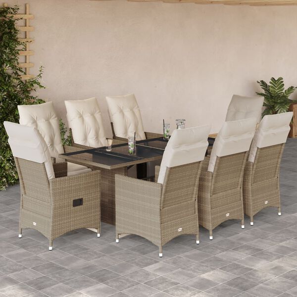 vidaXL 9-delige Bistroset met kussens poly rattan beige
