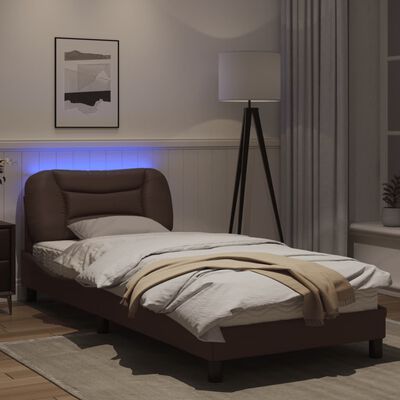 vidaXL Bedframe met LED-verlichting kunstleer bruin 80x200 cm