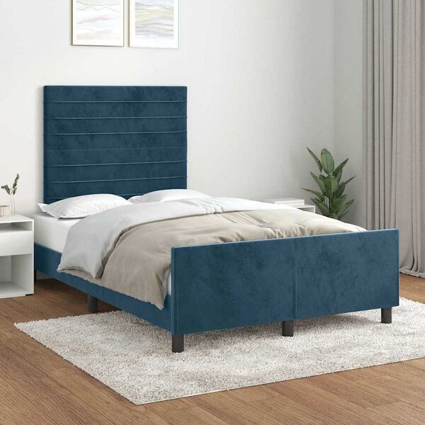 vidaXL Bedframe zonder matras 120x200 cm fluweel donkerblauw