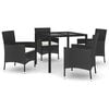 vidaXL 5-delige Tuinset met kussens poly rattan zwart