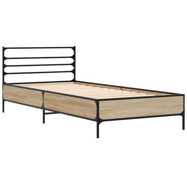 vidaXL Bedframe bewerkt hout en metaal sonoma eikenkleurig 100x200 cm