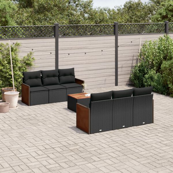 vidaXL 7-delige Loungeset met kussens poly rattan zwart