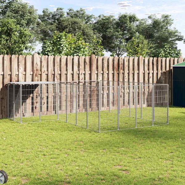 vidaXL Hondenkennel 8,47 m&sup2; staal zilverkleurig