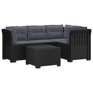 vidaXL 4-Persoons Tuinbank met Kussens Rieten Look PP Antraciet