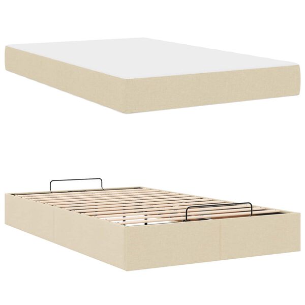 vidaXL Bedframe met matras met matras 2 pcs Cr&egrave;me Stof
