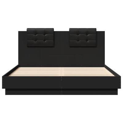 vidaXL Bedframe met hoofdbord en LED-verlichting zwart 140x200 cm