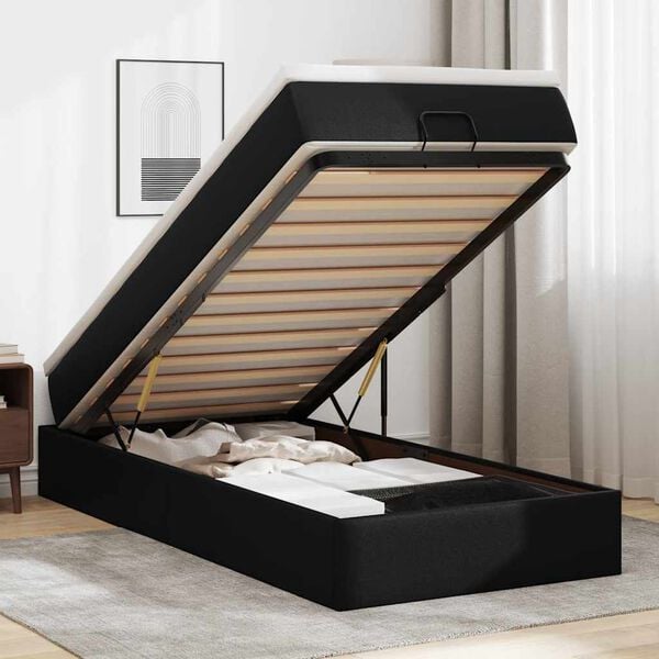 vidaXL Ottoman bed met matras 90x200cm kunstleer zwart