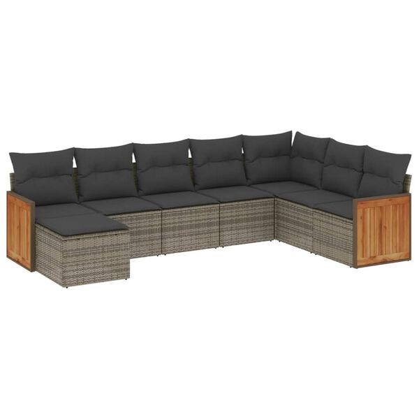 vidaXL 8-delige Loungeset met kussens poly rattan grijs